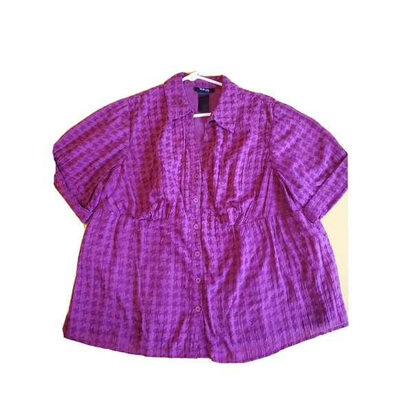 Womens Short Sleeve Button Front Sz 20W Lined Houndstooth Purple  Stlye & Co - Picture 3 of 7